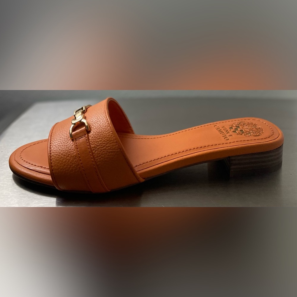 Vince Camuto Orange Leather Mules with Gold Accent - Picture 13 of 15